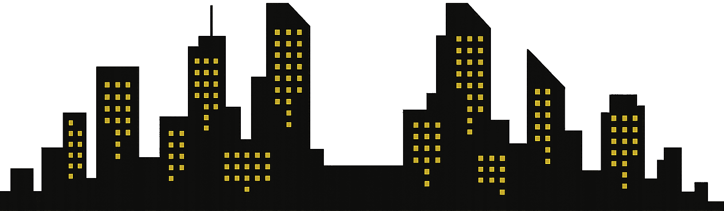 Skyline of a city at the bottom of the landing page